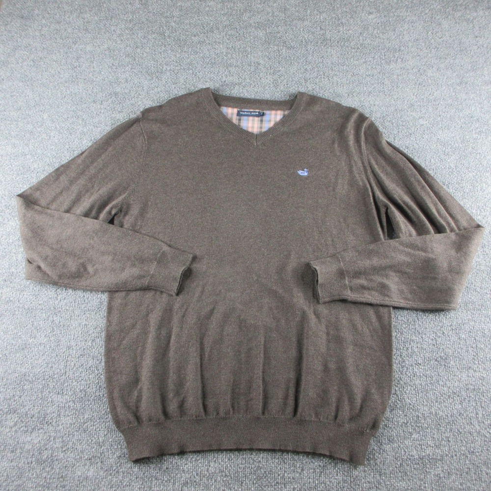Southern Marsh Sweater Mens M Brown V Neck Cotton Knit Pullover Duck Logo